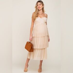 Pinkblush chiffon pleated tiered midi dress nwt